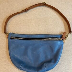 Clare V Grande Fanny Blue Leather Crossbody Bag